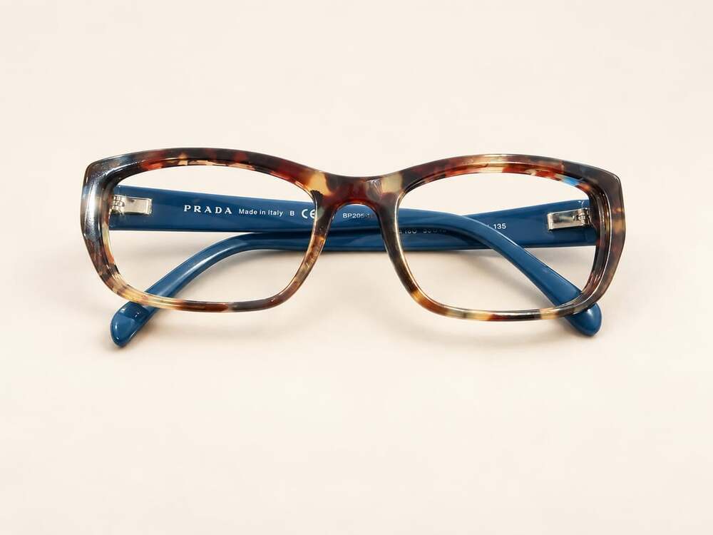Prada VPR 18O Tortoise Blue Rectangular Eyeglass Frames 52-18-135 Italy